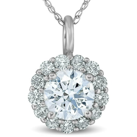 - 1 Ct Halo Diamond Pendant 14k White Gold 18
