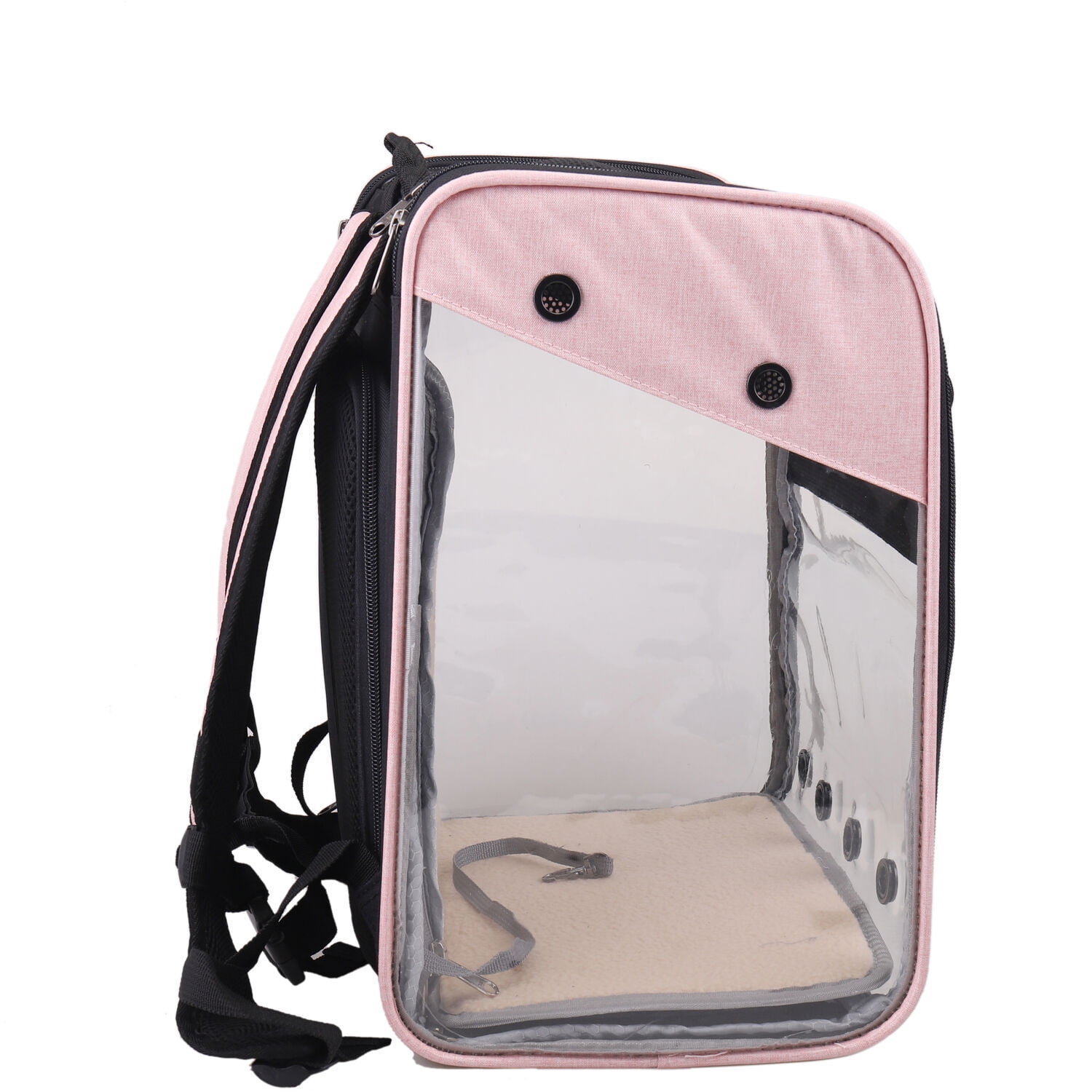 Critter Sitters Light Pink See-Through Pet Backpack for Small Dogs, Cats with Scratch Resistant Breathable Mesh Window | Airline Carry-On Approved | Safety Leash | Durable Transporation for Animals