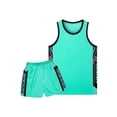 thumbnail image 2 of inlzdz Kids Boys Girls Basketball Jerseys Outfit Tracksuit Sleeveless Tank Top with Shorts Sport Suit Mint Green L, 2 of 3