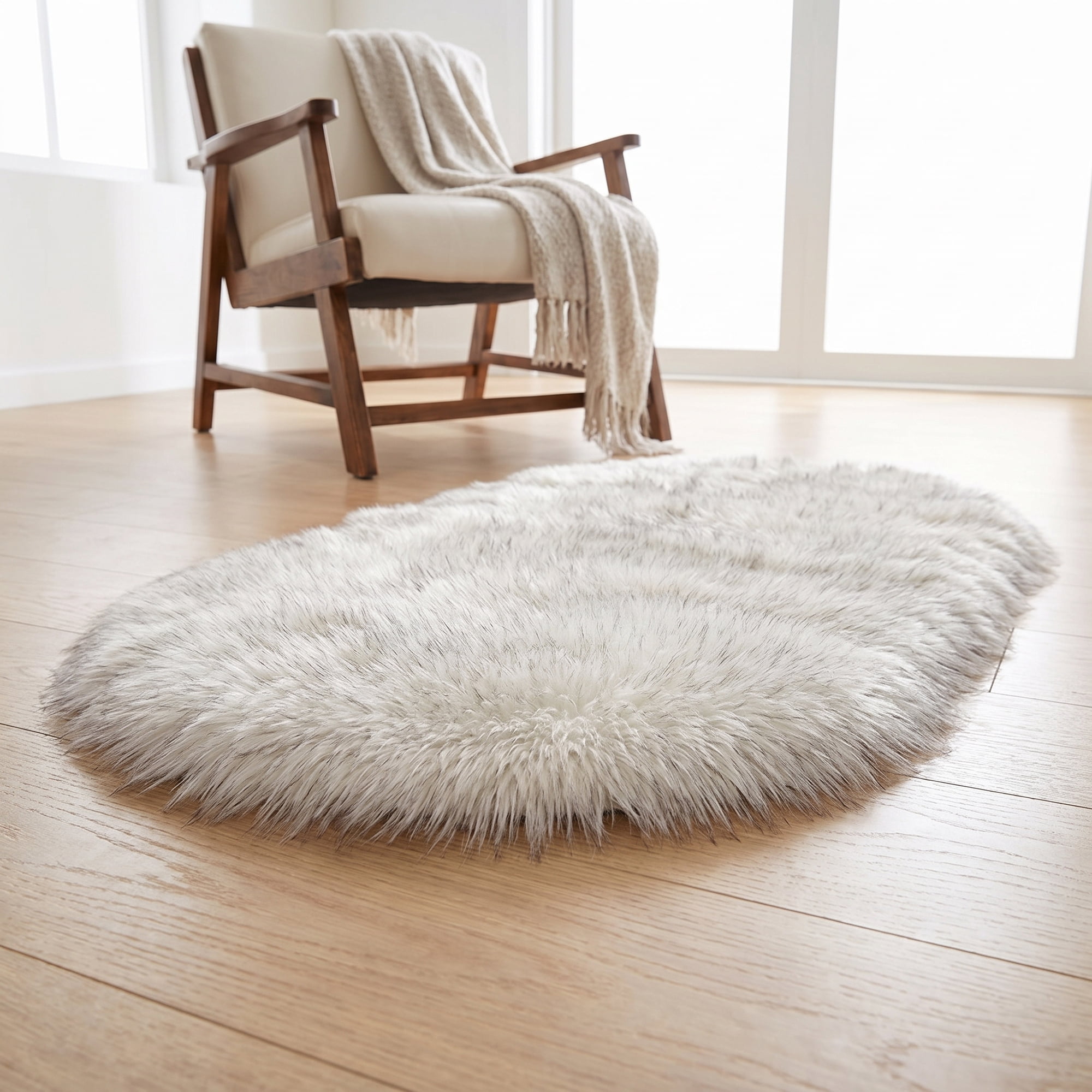 Unique Bargains Shaggy Area Rug Ultra Fluffy Non-Slip Fuzzy Carpet 32" x 20" White Black