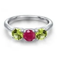 thumbnail image 3 of Gem Stone King 925 Sterling Silver Red Ruby and Green Peridot Engagement Ring for Women | 1.65 Cttw | Round 5MM | Gemstone July Birthstone | Size 5, 3 of 6