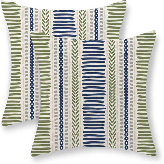 Sage Green Blue Pillow Covers 18 x 18 Set of 2 Boho Abstract Striped Decorative Throw Pillow Covers Modern Minimalism Geometry Decor Outdoor Pillow Cases Linen Cushion Cases for Couch Sofa