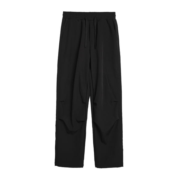 Iugvhana Men's Straight Pants Casual Loose Fit Elastic Waist Sports Pants Lightweight Athletic Drawstring Outdoor Hiking Pants with Pocket Black XL