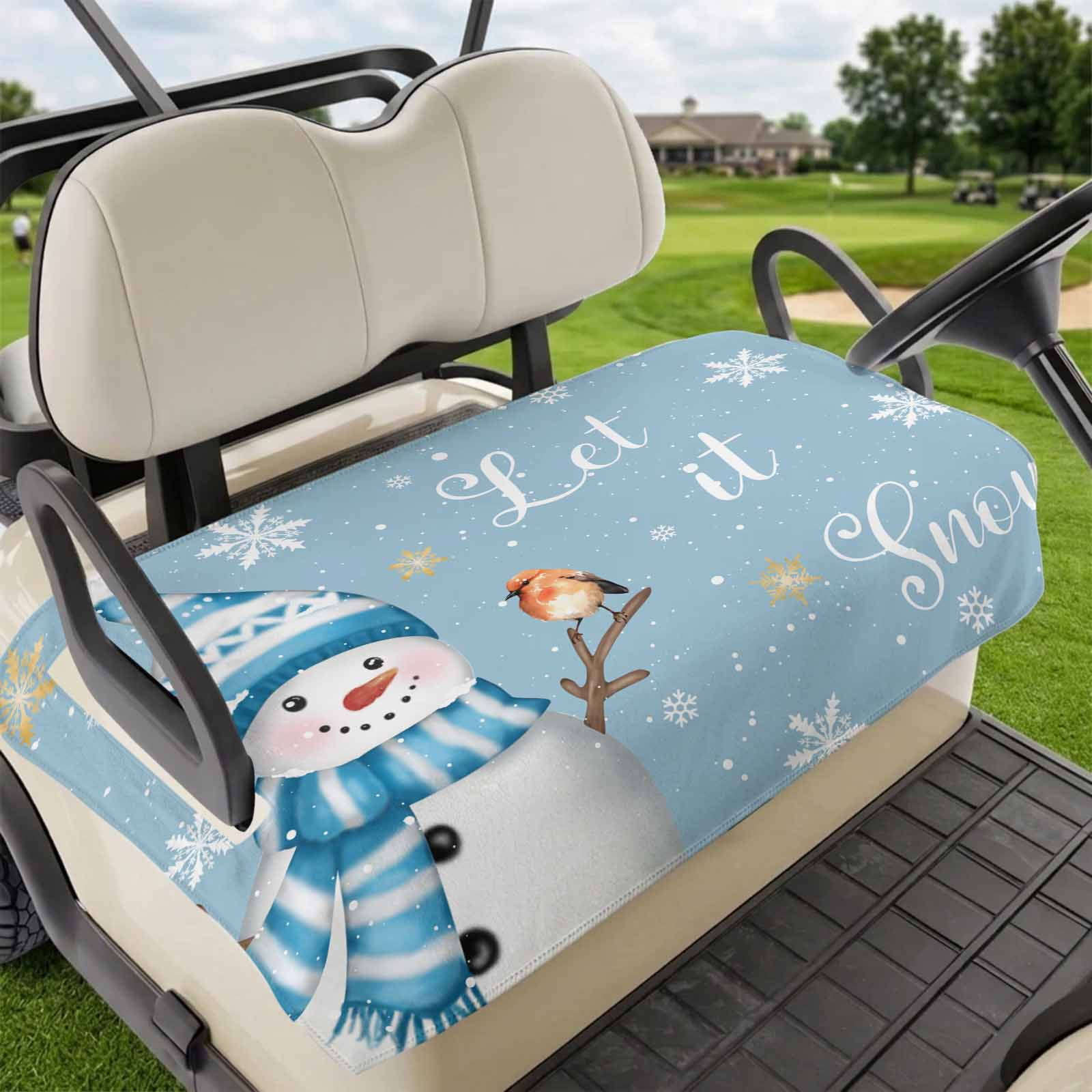 Golf Cart Seat Covers for 2 Seater Blue Snowman Christmas Soft Microfiber Cart Seat Towel Blanket Xmas Snowflake Birds Absorbent Breathable Non Slip Bench Seats Protector for Golf Course 51 x31