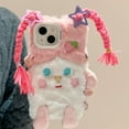 thumbnail image 6 of Cute Cartoon Pink Furry Phone Case Compatible with iPhone 13, Funny 3D Fluffly DIY Braids Plush Winter Warm Shockproof Phone Cover for Girls Women, 6 of 12
