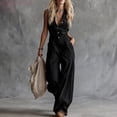 thumbnail image 2 of Chuancc Womens V Neck Jumpsuit Casual Loose Tank Sleeveless Overalls Wide Leg Long Pants Romper with Pockets Black L, 2 of 5