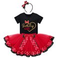thumbnail image 2 of IBTOM CASTLE Toddler Girls Birthday Outfit Polka Dots Tops Tutu Skirt Mouse Ears Headband for Cake Smash Photo Shoot 3 Years Black + Red - Love Heart, 2 of 8