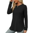 thumbnail image 6 of QYZEU Womens Clothes Solid Color Long Sleeve Shirts Fashion Fall Tops Dressy Casual Blouses Scoop Neck Side Slit Loose Tunic Tops for Leggings Black L, 6 of 7