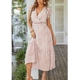 thumbnail image 3 of PRETTYGARDEN Women's Floral Boho Dress Wear To Work Wrap V Neck Short Sleeve Belted Ruffle Hem A-Line Flowy Maxi Dresses, 3 of 7