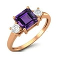 thumbnail image 2 of 0.95 Ctw Princess cut Square Amethyst 925 Sterling Silver Rose Vermeil Trio Stone Dainty Women Valentines Day Gifts Ring, 2 of 4