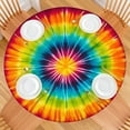 thumbnail image 2 of Colorful Rainbow Tie Dye Spiral Pattern Round Fitted Tablecloth with Elastic Edge,Dining Table Cover Waterproof,Outdoor Round Tablecloth for Camping,Dining,Indoor and Outdoor, 2 of 7