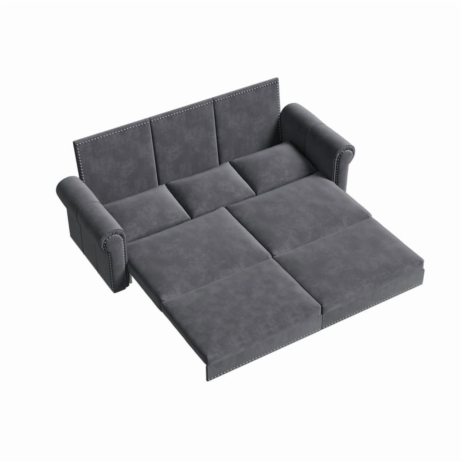 3-in-1 Velvet Convertible Sleeper Bed, 93.7" Chesterfield Sofa, King Size Pull Out Sofa Bed with Nailhead Trim & Rolled Arms, , Multi-Functional Futon Bed for Living Room, Bedroom, Apartment