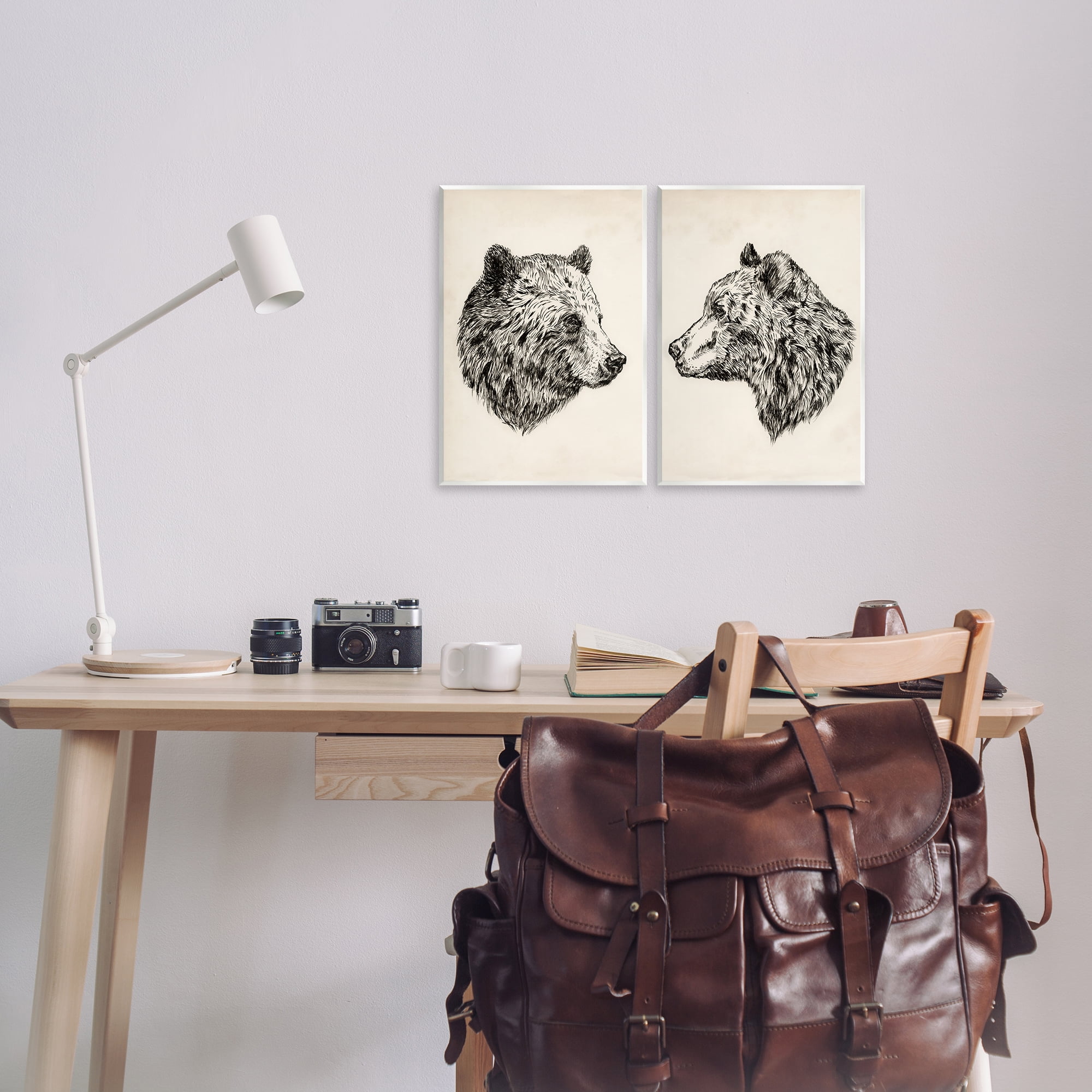 Stupell Industries Portrait Brown Bear Animal Animals Drawing Unframed Art Print Wall Art, 11 x 14, Set of 2