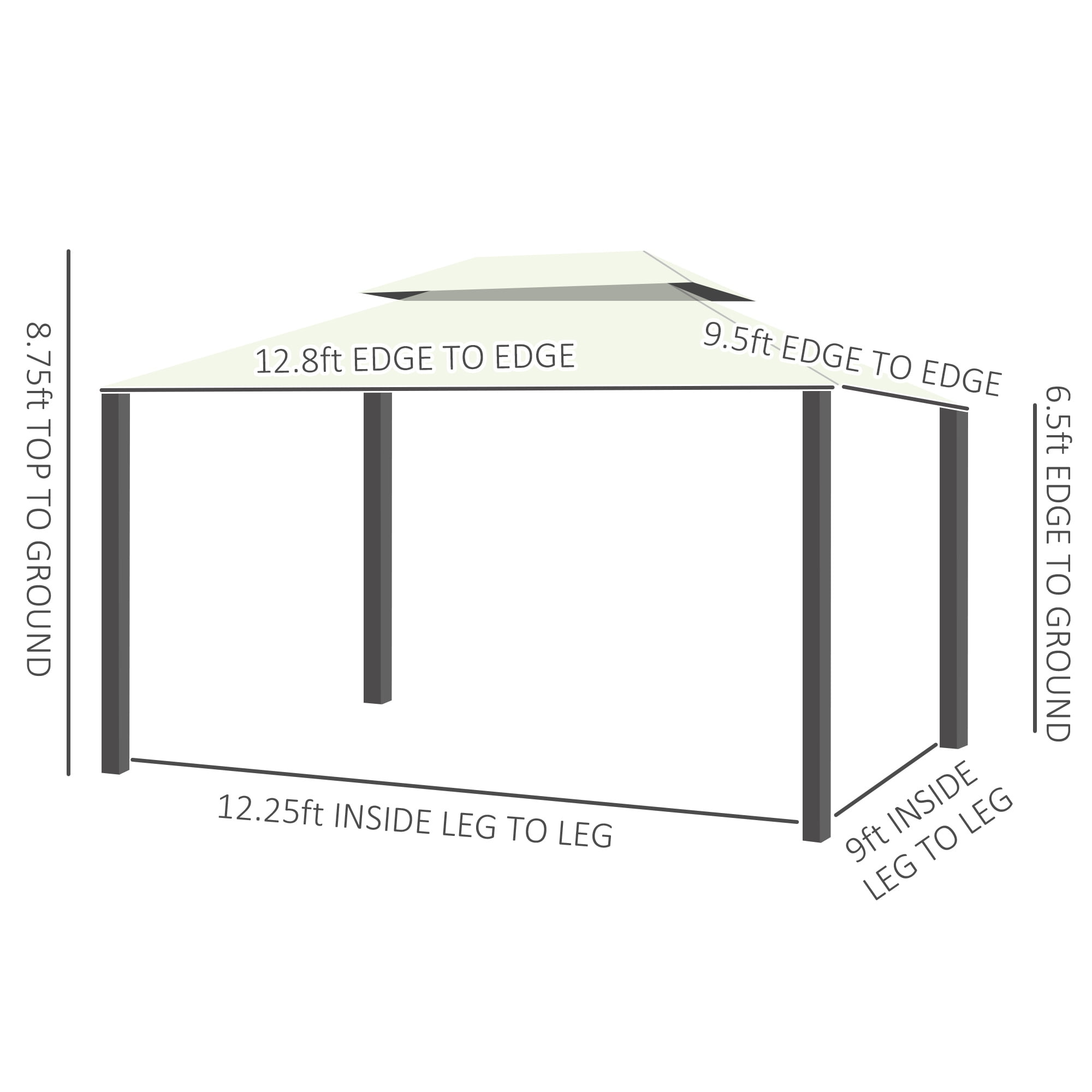 Outsunny 10' x 13' Patio Gazebo, Outdoor Gazebo Canopy Shelter with Netting and Curtains, Aluminum Frame for Garden, Lawn, Backyard and Deck, Cream White