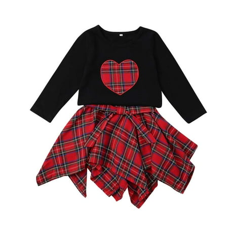 

Anmino Baby Girl Infant Toddler Plaid Skirt Cotton Shirt Top Spring Summer Fall