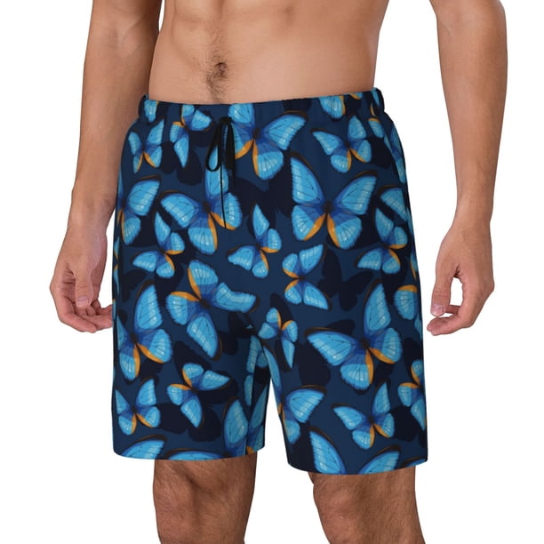 Balery Blue Butterfly Bañador para hombre, shorts de playa de secado rápido con entrepierna y forro de compresión-Large