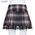 thumbnail image 4 of Faldas góticas con cordones Y2K para mujer, falda para la escuela, Raya Rosa a cuadros, adorno de encaje plisado, ropa estética Punk oscura Academia E para niña, 4 of 5
