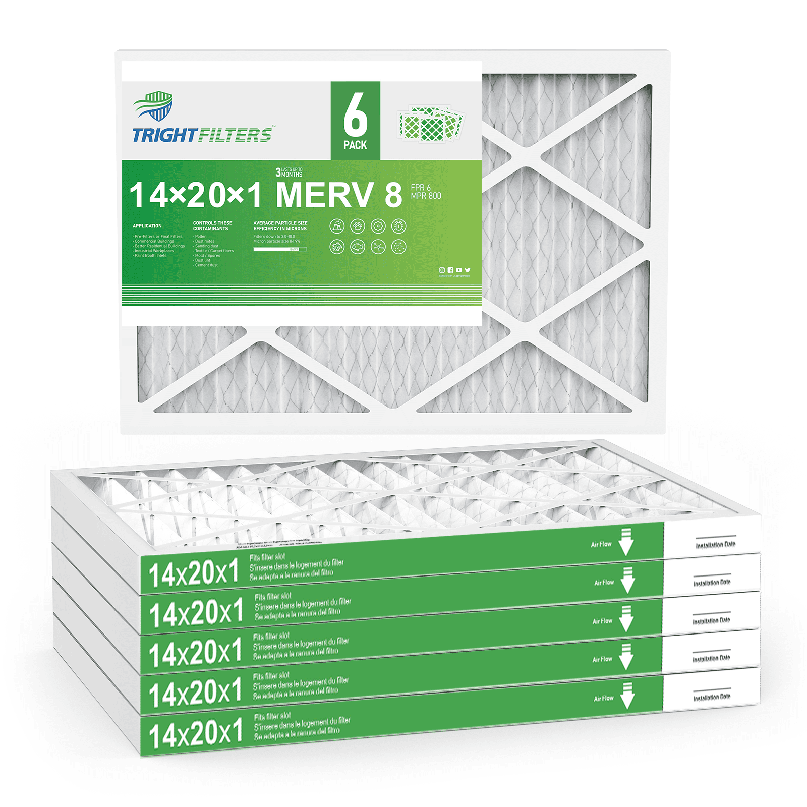 TRIGHTFILTERS 14x20x1 Air Filter MERV 8 Pleated HVAC AC Furnace Filters