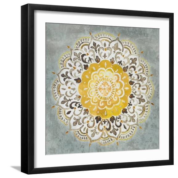 Art.com Mandala Delight IV Yellow Grey Art Print by Danhui Nai, Black Frame Wall Art, 21" x 21"