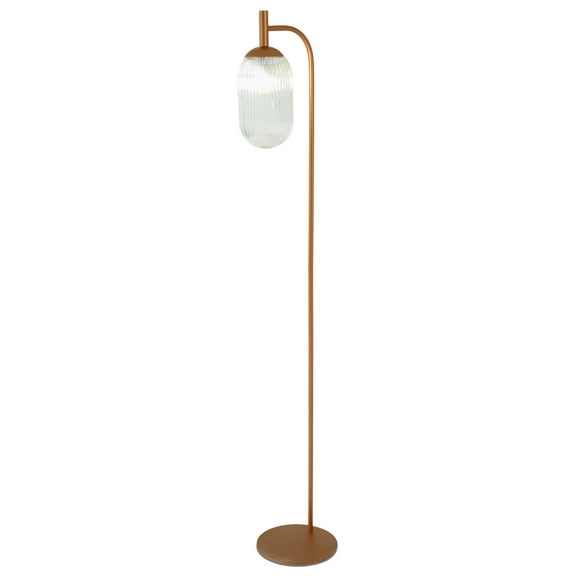 Retro Ribbed Glass Floor Lamp with Bronze Metal Arched Frame