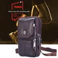 thumbnail image 3 of Men Cowhide Leather Phone Bags Solid Color Zipper Crossbody Bag (Coffee), 3 of 9