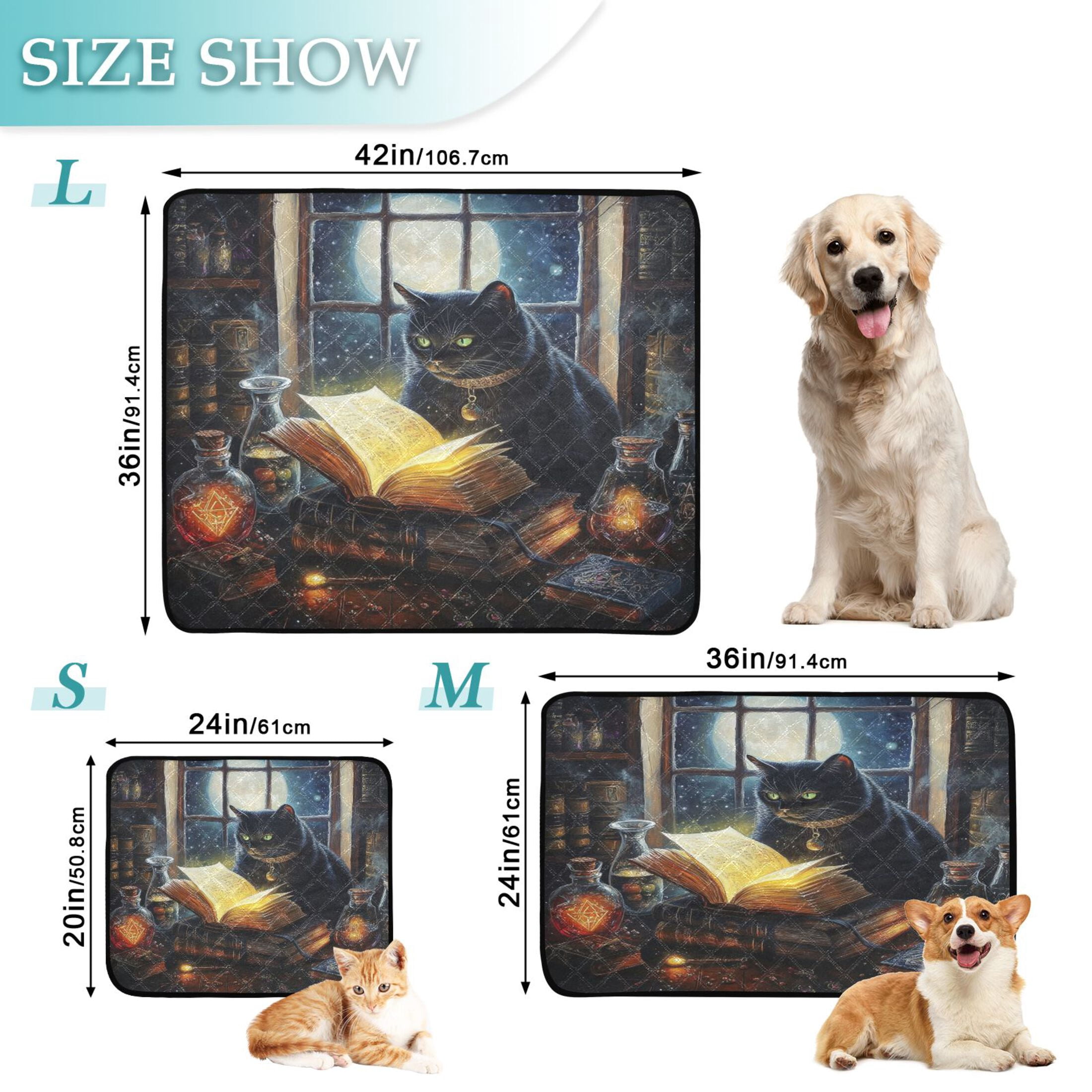Qxltty Black Cat Magic Room Cat litter Pads Pet Set of 3 Diaper Mats Center Anti-leakage Layer Absorbent Soft and Comfortable