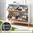 thumbnail image 2 of Yesfashion Natural Rattan 4 Flip Door Shoe Cabinet Organizer Freestanding Wooden Shoe Rack Storage Cabinet with 3-Tier, 2 of 7