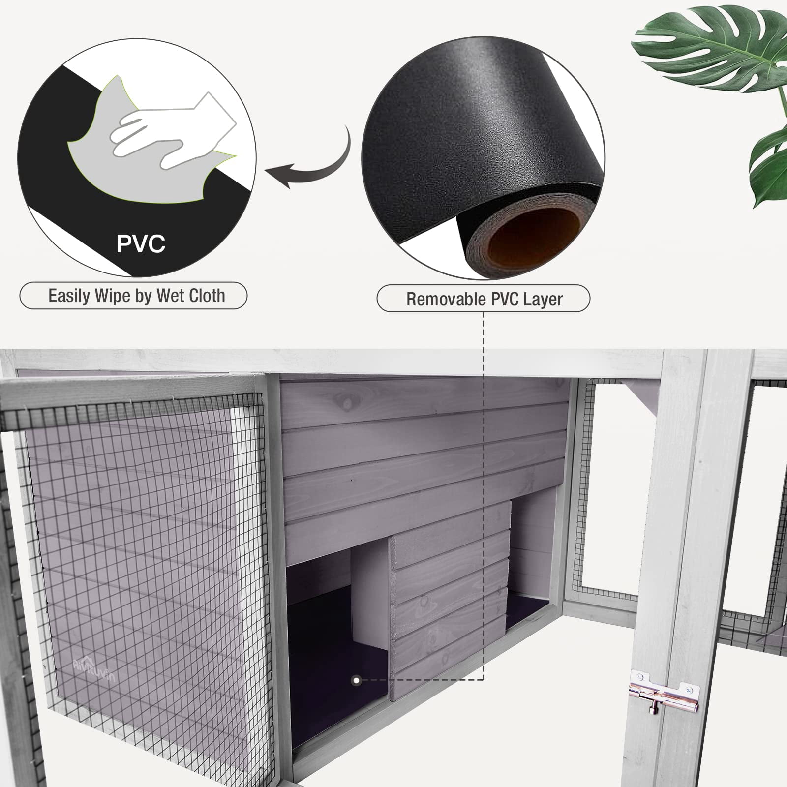 MEDEHOO Chicken Coop Large Wooden Rabbit Hutch Indoor Outdoor with 2 Living House ANG PVC Layer for Chicken, Hutch, Ducks