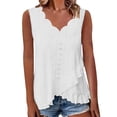 thumbnail image 2 of Endives Women's Tanks Camisole Top Summer Casual Hollow Out Solid Color Scallop Edge V Neck Tank Top White, 2 of 4