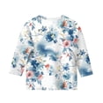 thumbnail image 4 of LTTVQM Girls 3/4 Sleeve Tops 10-11 Winter Fashion Floral Print Casual Tee Vacation Round Neck Blouses for Girls Tops Sky Blue 10-11 Years, 4 of 4