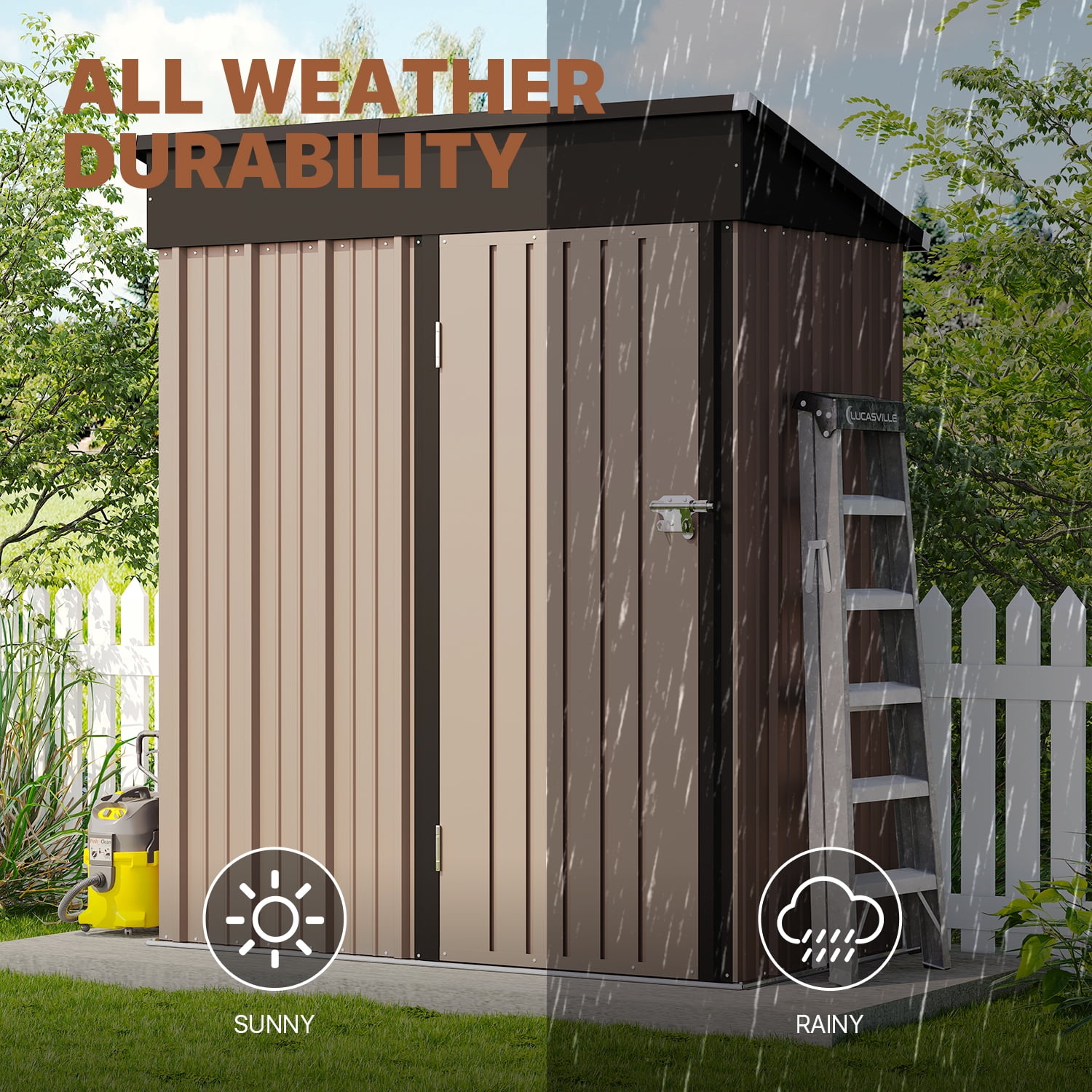 Bapipro 5'x 3' Outdoor Storage Shed, Metal Tool Shed with Lockable Door for Backyard, Garden & Patio, Brown