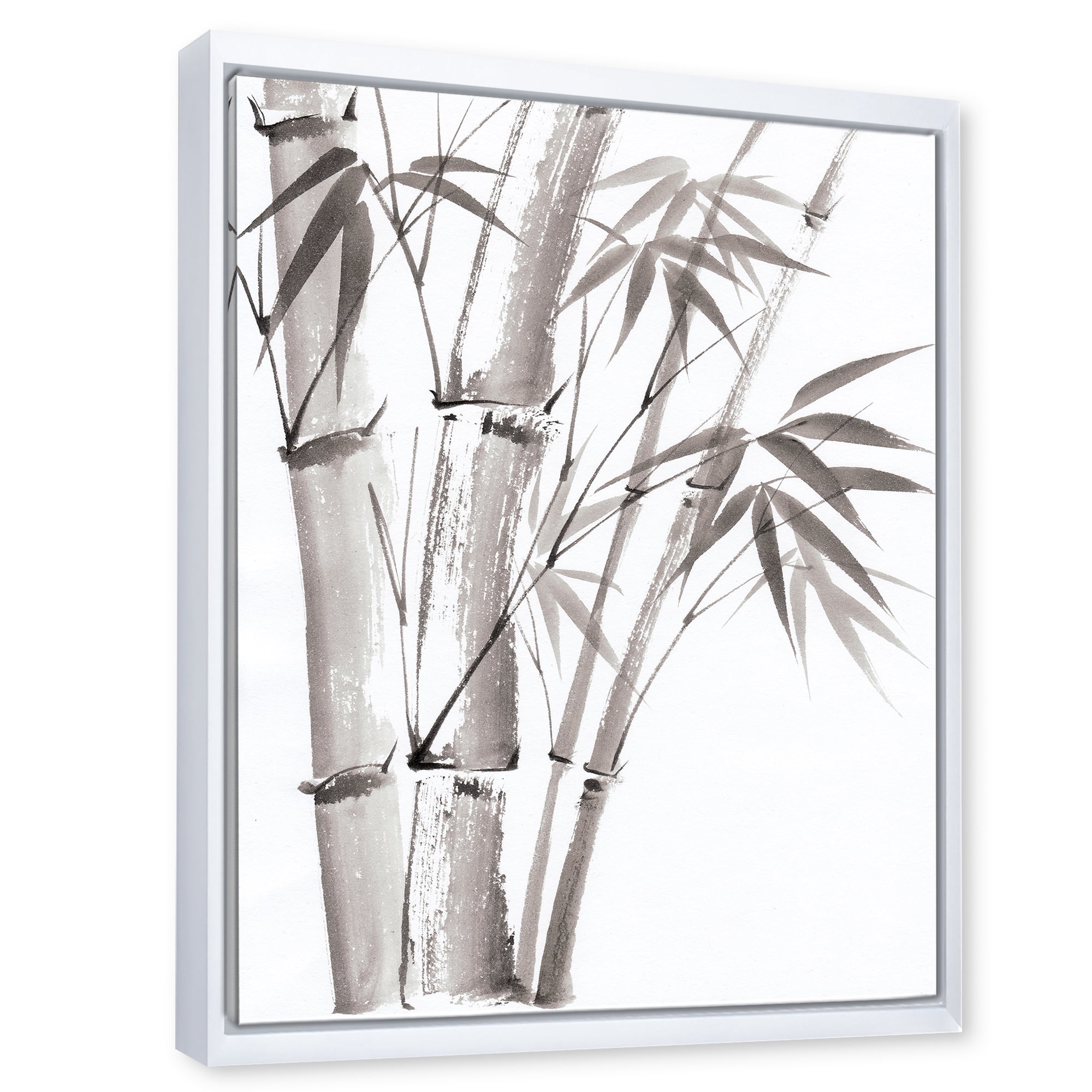 Palm Bamboo Detail On White III 30 in x 40 in Framed Painting Canvas Art Print, by Designart