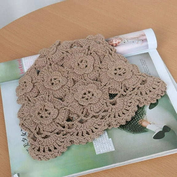 CoCopeaunt New Hand-Woven Flower Hollow Thin Hat, Spring And Summer Breathable Scarf Hat, Knitted Net Red Hat Woman