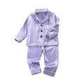 thumbnail image 3 of Swuxness Toddler Silk Home Set, Plus Size Sets for Kids, Children's Silk Printed Home Clothing Color Ding Imitation Silk Long Sleeved V-neck+long Pants Purple, 4 Years, 3 of 4