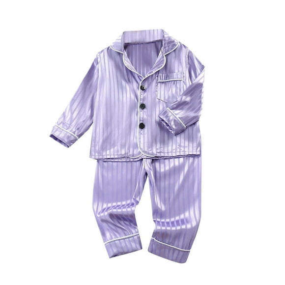 Odeerbi 1-5 Años Niños Niñas Pijama de Satén Con Solapa Entallada Camisa de Manga Larga Conjunto Suave Seda Ropa de Dormir Seda Conjuntos de Pijamas de Dos Piezas