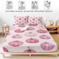 thumbnail image 5 of King Size Fitted Sheet Set - Fall Thanksgiving 3 Piece Bedding Sets 16" Deep Pocket Fitted Sheet with 2 Pillowcases, Pink Pumpkin Autumn Rustic Boho Brushed Microfiber Hotel Luxury Bed Sheets, 5 of 9