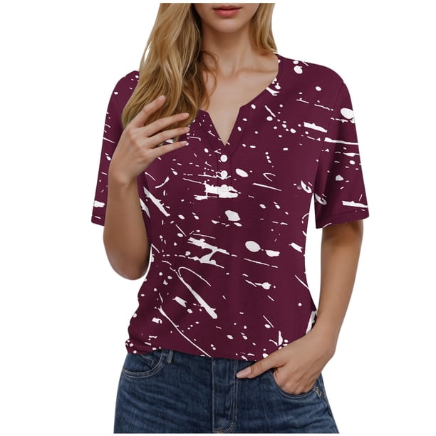 Camisetas de Manga Corta para las Mujeres Impreso Cuello en V Top Casual, Ligero Y Suave de Algodón para las Mujeres