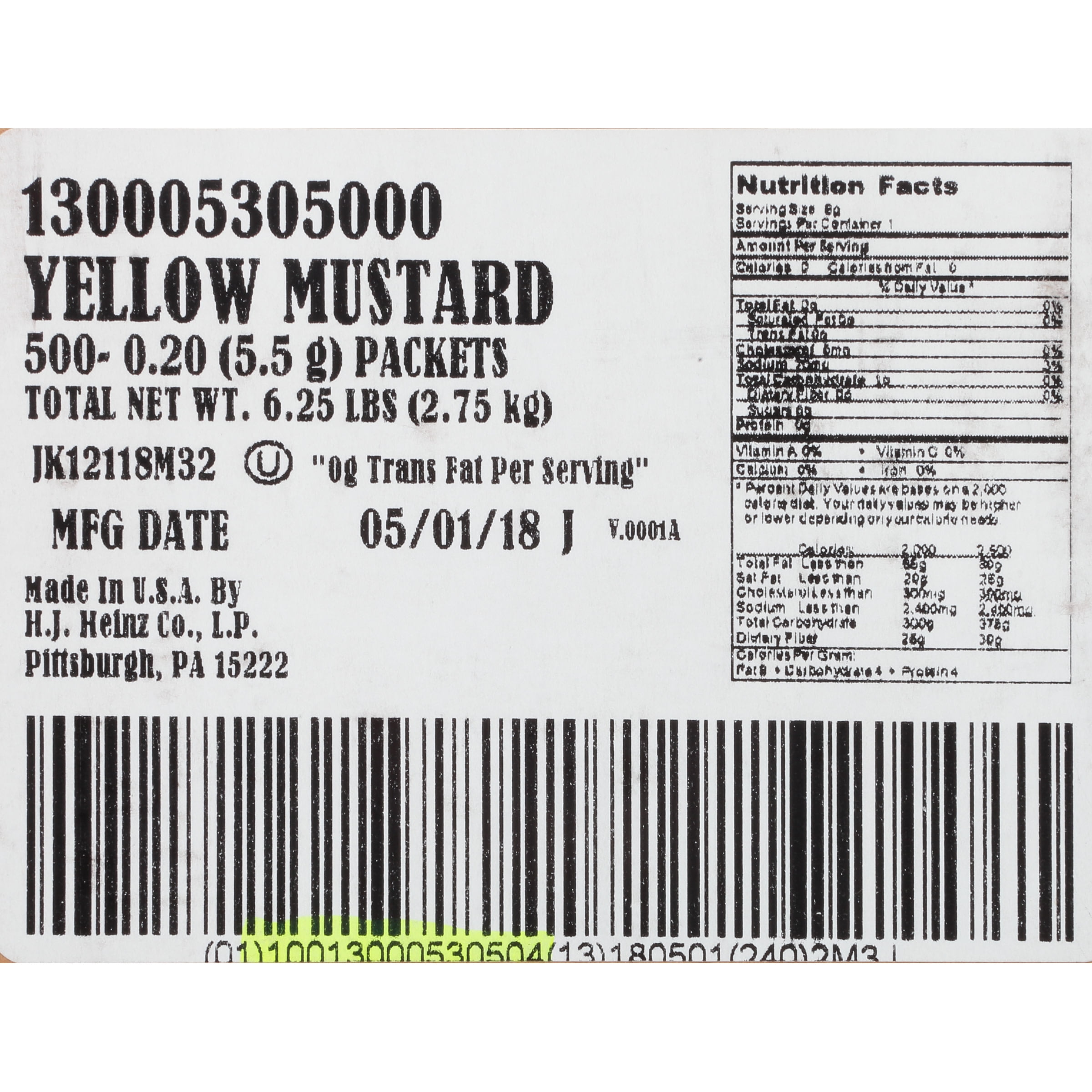 Heinz Mild Mustard Single Serve, 500 ct Casepack