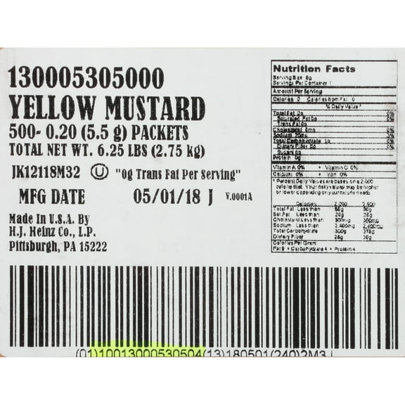 Heinz Mild Mustard Single Serve, 500 ct Casepack