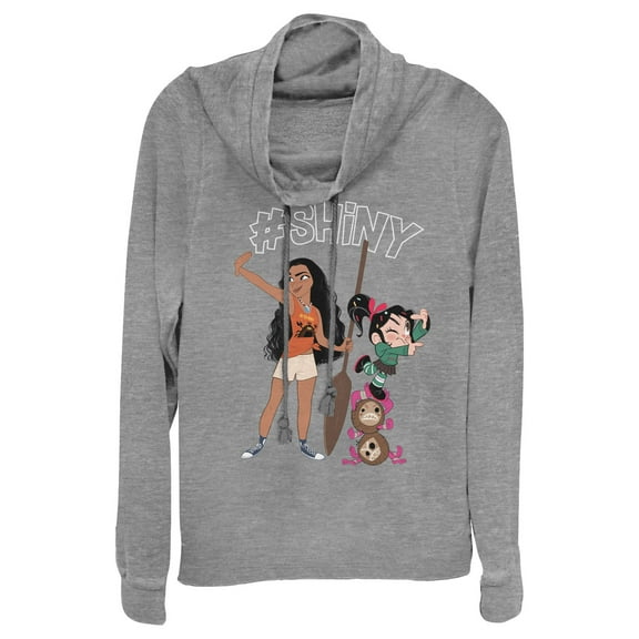Junior's Ralph Breaks the Internet #Shiny  Cowl Neck Sweatshirt Gray Heather Large