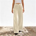thumbnail image 6 of JUUNthy Womens Wide Leg Dress Pants, Button High Waist with Pockets Flat Front Velvet Office Business Palazzo Trousers Black 3XL, 6 of 16