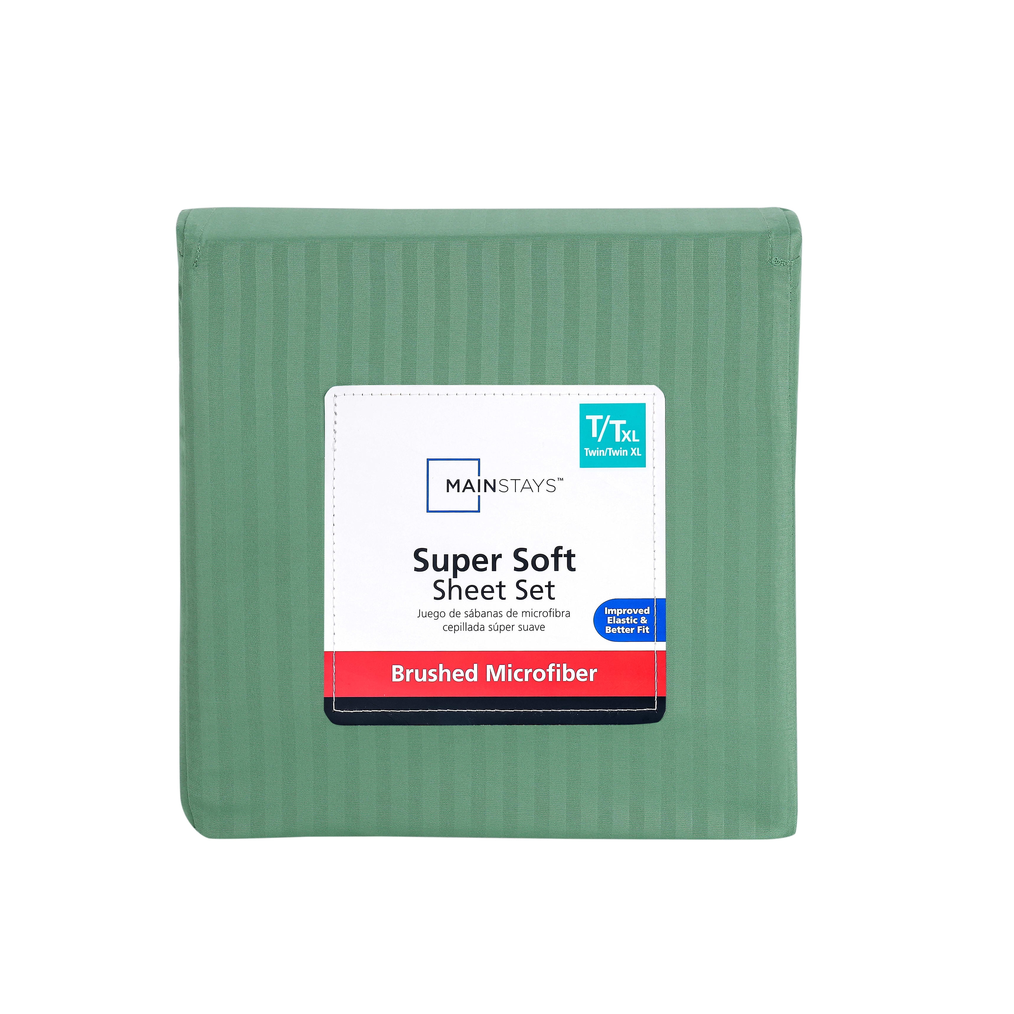 Mainstays Super Soft Brushed Microfiber Bed Sheet Set, Green Sage Embossed Stripe, Twin-XL, 3 Piece