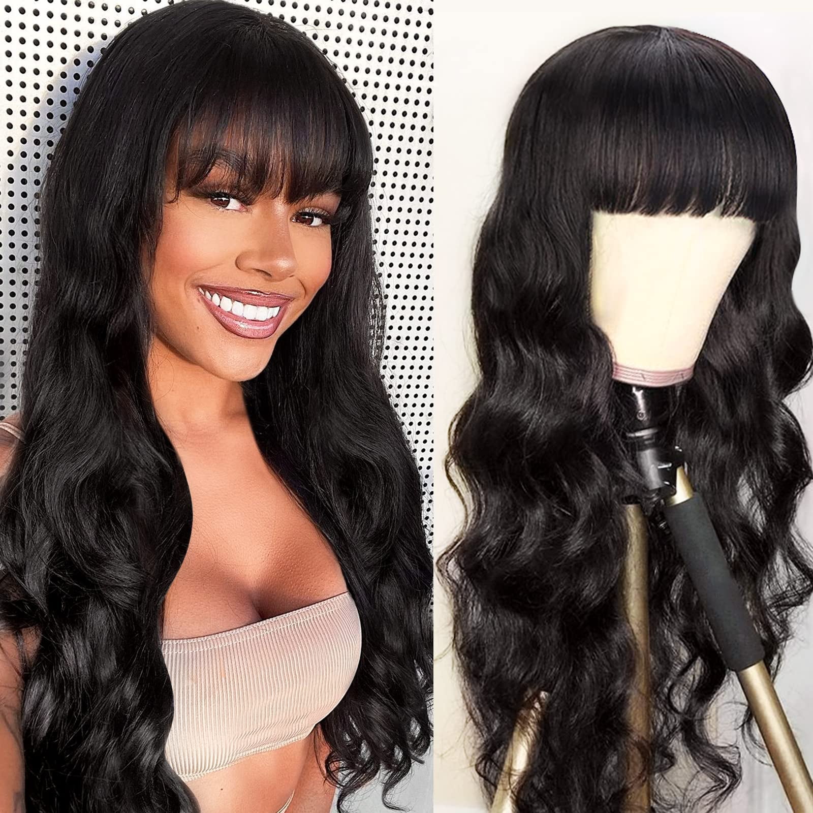 Body Wave Wigs with Bangs Human Hair Wigs for Black Women None Lace