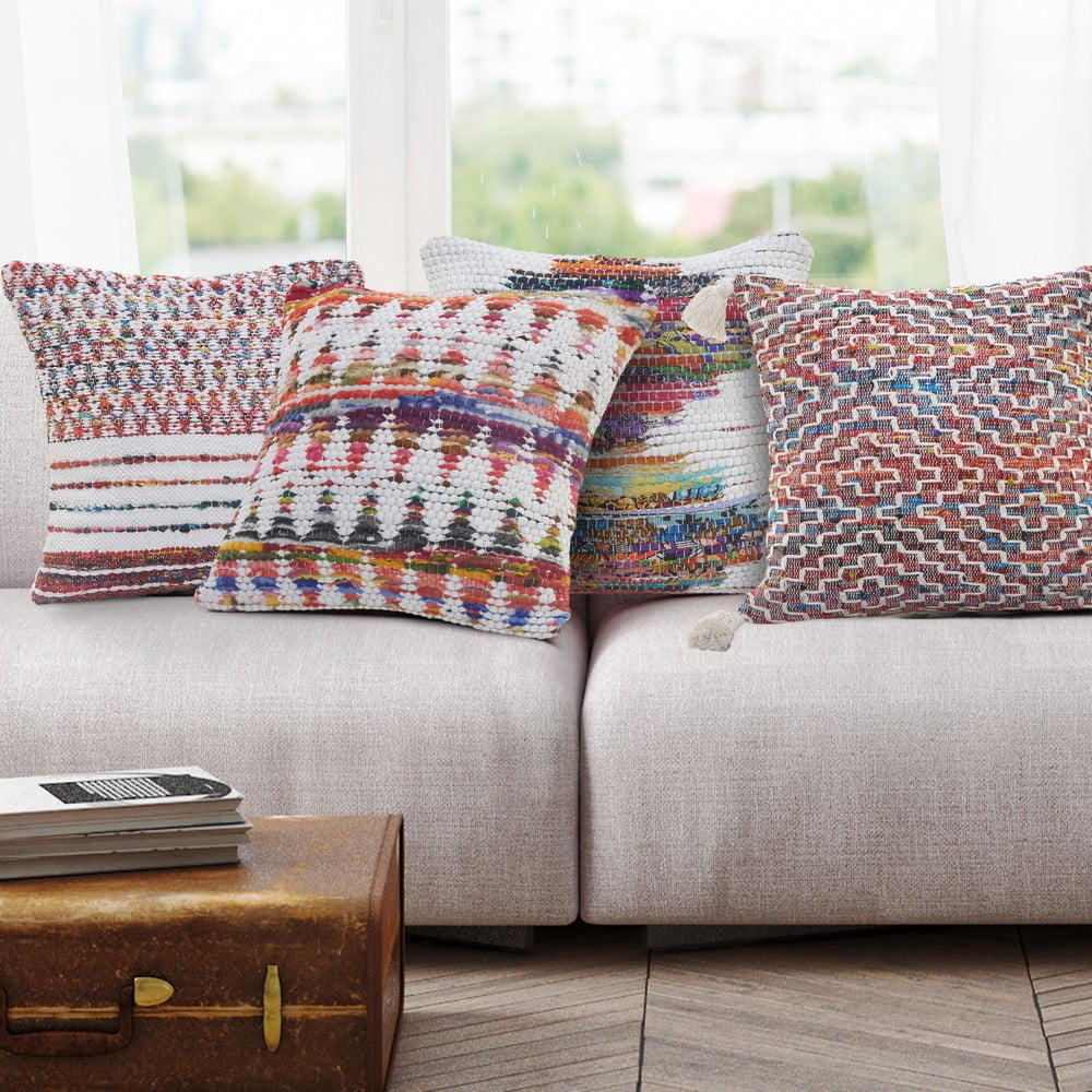 Ox Bay 20" x 20" Hand-Woven Red/ Multicolored Geometric Cotton Blend Pillow Cover