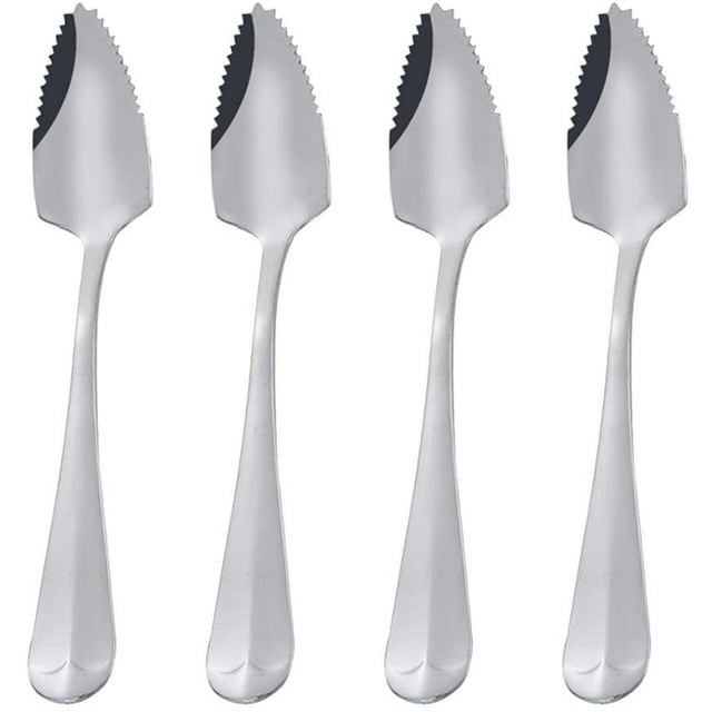 Lot de 4 cuillères à pamplemousse en acier inoxydable avec lame ondulée Argenté