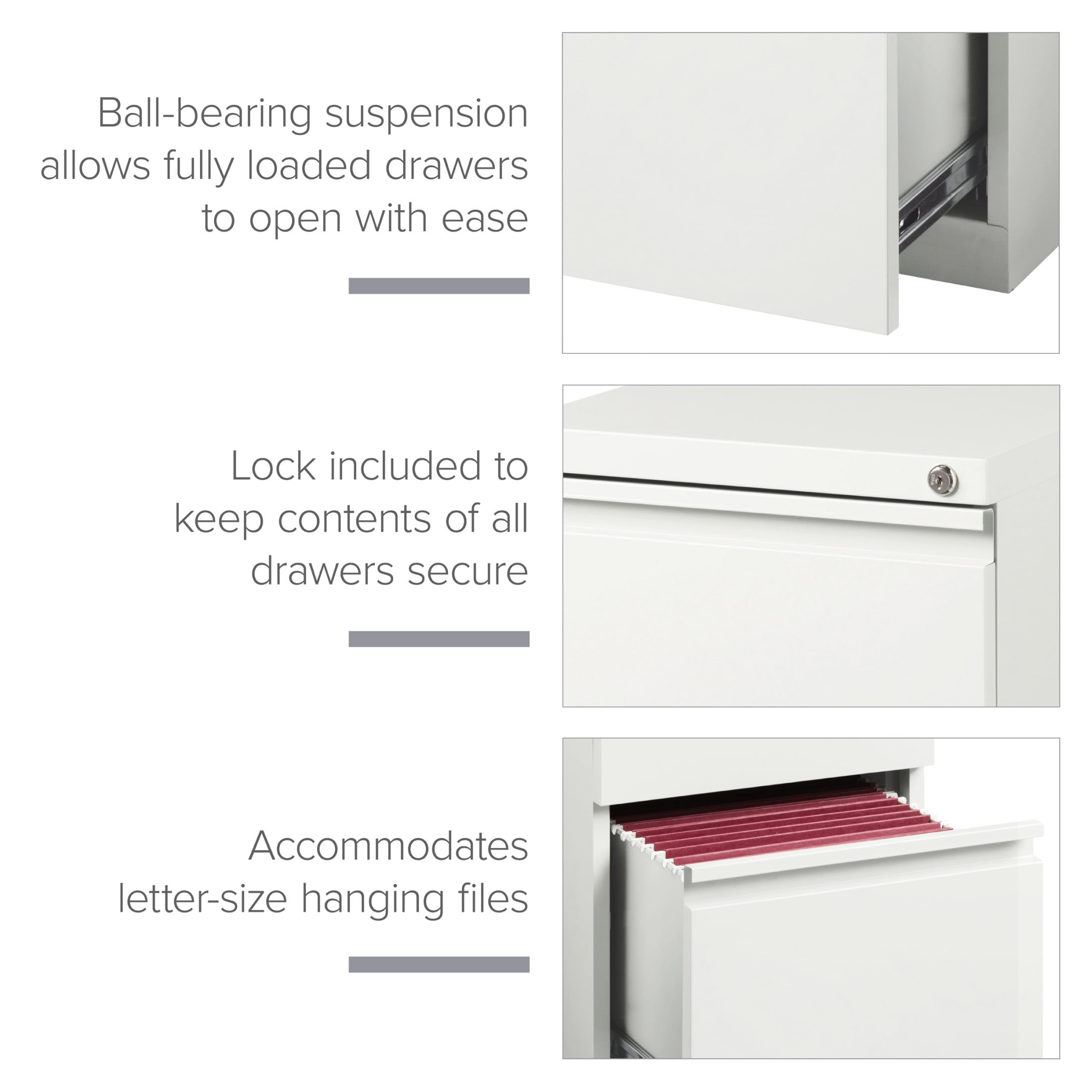 Hirsh Pro 20" Deep Mobile Pedestal File Cabinet 2 Drawer File-File, Letter Width, White