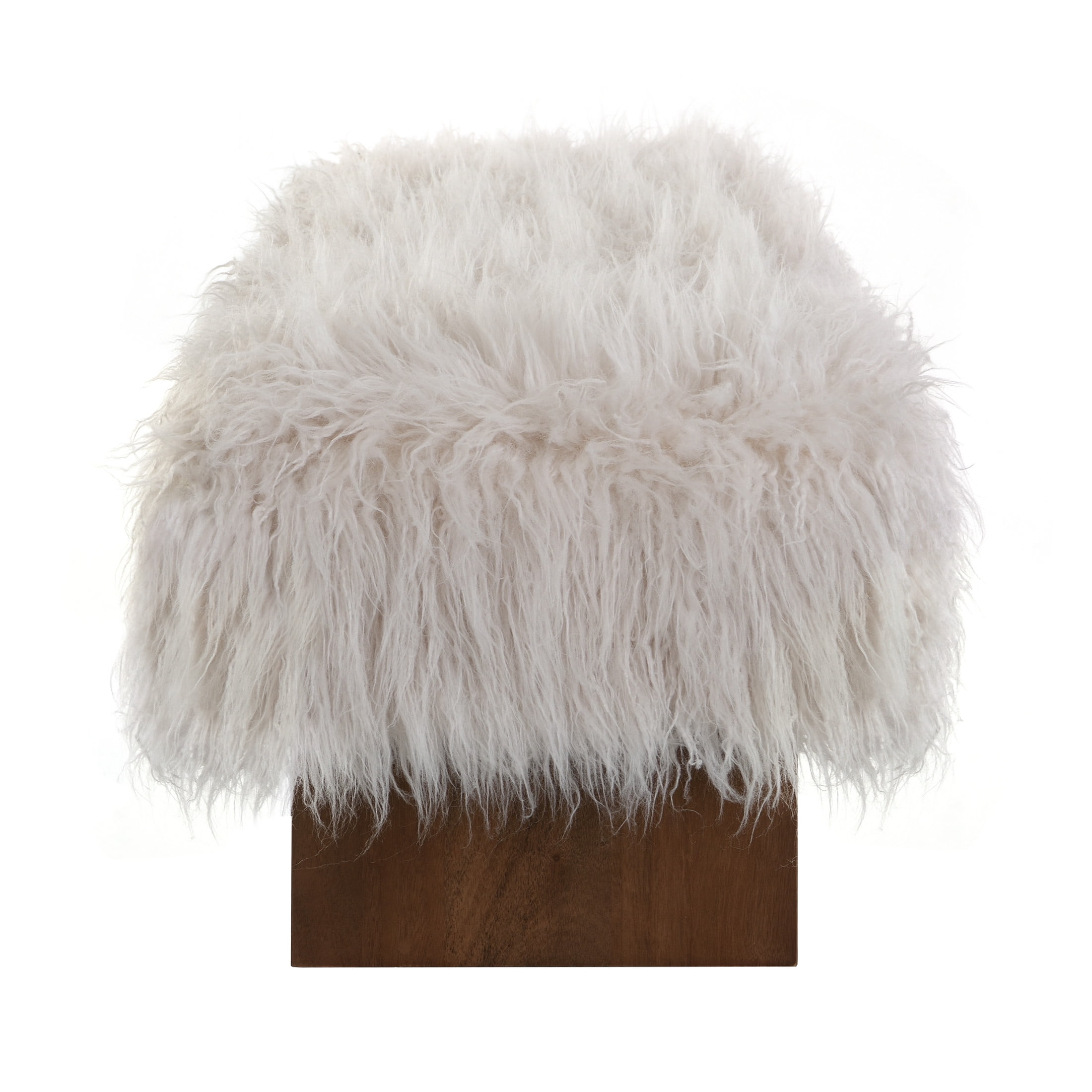 Christopher Knight Home 67" Wooden Bench with Long-Haired Faux Wool Upholstery, 3-Person Seat, Brown+White