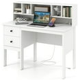 thumbnail image 1 of Costway Computer Desk 48" Writing Table w/ Power Outlets 5-Cubby Hutch 2 Storage Drawers, 1 of 10