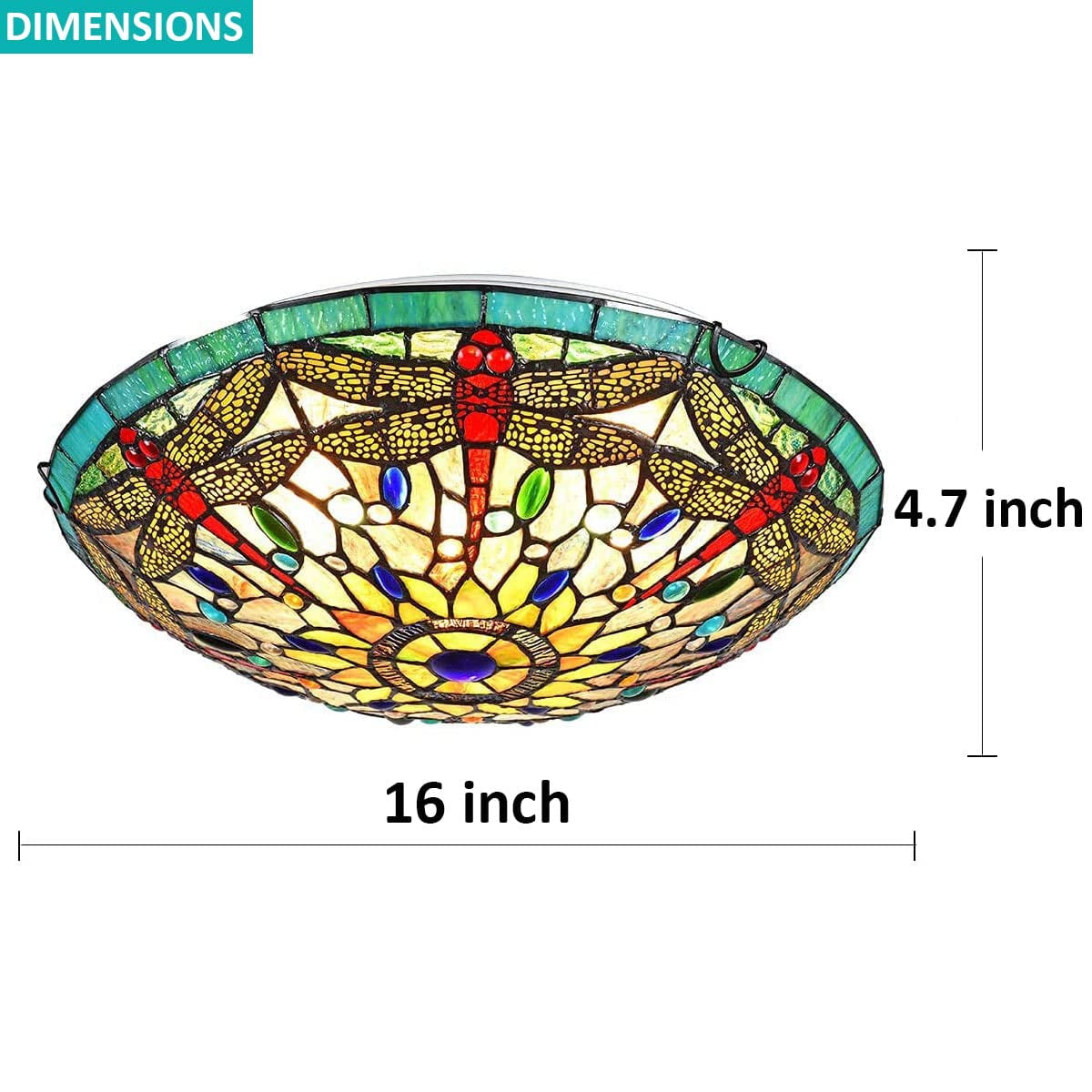 Tiffany Ceiling Light 16 Inch 3-Light Red Dragonfly Stained Glass Flush Mount Light
