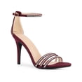 thumbnail image 1 of BLISSFUL STEP Women's Round Toe Rhinestone Ankle Strap Stiletto Heels Sandals Burgundy (Size 8.5), 1 of 6